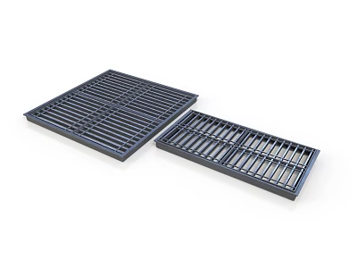 Pair Of Square Metal Drainage Grates With Grid Pattern For Floors 3d model