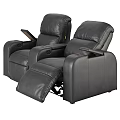 Black Leather Single Sofa Recliner With Comfortable Armrest And Cupholders For Home Theater
