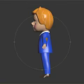 3D Little Boy Doll With Blonde Hair Blue Suit Red Tie Black Background And Reflection