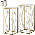 Modern Side Table With Gold Metal Geometric Frame And Marble Top