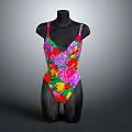 Colorful Floral Pattern One Piece Swimsuit With Spaghetti Straps For Beach Wear