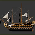 Classic Sailing Ship Model with Multiple White Sails Wooden Hull Design and Ornate Decorative Details