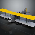 Detailed Vintage Biplane Model With Yellow Wings Gray Fuselage And Floats