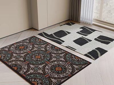 Intricate And Geometric Square Area Rugs With Dark Light Bases For Indoor Floor Decor 3d model