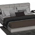 Modern Double Bed With Gray Headboard Multiple Pillows Dark Brown Bedding And Side Tables 3d model