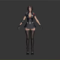 Stylish Game Movie Character With Purple Hair Uniform Short Skirt Fishnet Stockings And Black Gloves