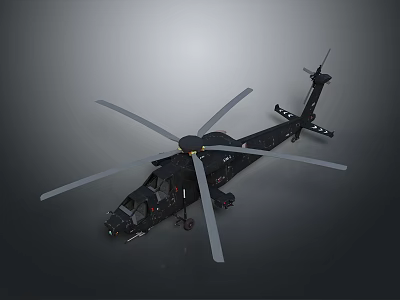 Black Aerospace Helicopter Model Featuring Large Rotor And Detailed Fuselage Structure 3d model