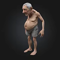 Cartoon Elderly Man Character With Bald Head Thin Body And Shorts Standing On Black Background