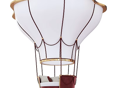 Hot Air Balloon Shaped Children's Bed With White Balloon Golden Edges And Red Basket 3d model