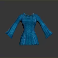 Elegant Blue Women's Blouse With Lace Trim And Bell Sleeves Design