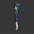 3D Game Movie Character With Green Hair Blue Uniform And White Gloves