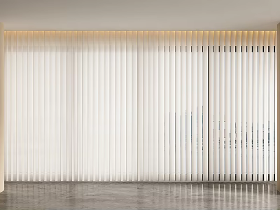 White Vertical Blinds Covering Large Window In Modern Interior Space With Light Filtering 3d model