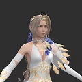 Elegant White Dress With Golden Patterns Blue Flowers And Long Sleeves