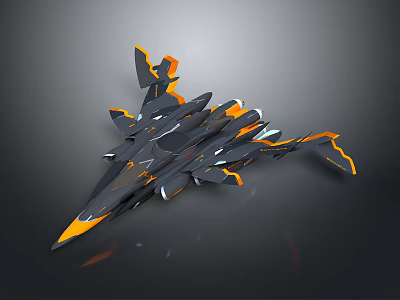 Futuristic Sci Fi Fighter Spaceship Design With Black Orange Accents And Aerodynamic Structure 3d model