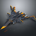 Futuristic Sci Fi Fighter Spaceship Design With Black Orange Accents And Aerodynamic Structure