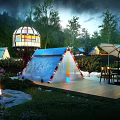 Tranquil Garden Landscape Featuring Tents Fire Pit Glass Domes And Outdoor Dining Area