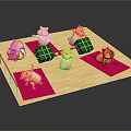 Hamsters Playing on Platform with Pink Mats Green Blocks and Yellow Duck Toy