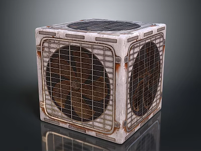 Rusty Metal Caged Electric Fan With Grid Cover And Vintage Style Design 3d model