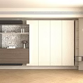 Modern Sideboard With White Cabinets Dark Wood Open Shelves And Wooden Floor
