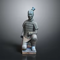 Ancient Chinese Terracotta Warrior Sculpture With Kneeling Posture Intricate Armor And Traditional Hair Bun