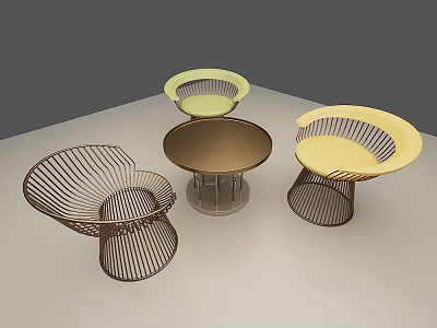Modern Woven Leisure Chairs With Yellow Brown Green Tones And Round Metal Frames 3d model