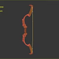 Traditional Wooden Bow With Yellow Carved Design And Black String On Gray Background