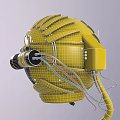 Yellow Astronaut Helmet Design With Black Visor Antenna And Cables