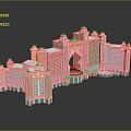 Elegant Pink Green Palace Architectural Model With Multiple Towers Dome Arches And Reflection