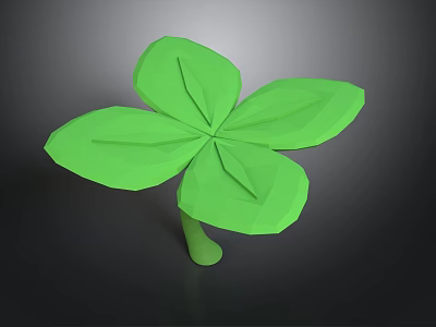 Green Low Poly Four Leaf Clover Plant With Four Leaves And Green Stem 3d model