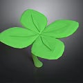Green Low Poly Four Leaf Clover Plant With Four Leaves And Green Stem