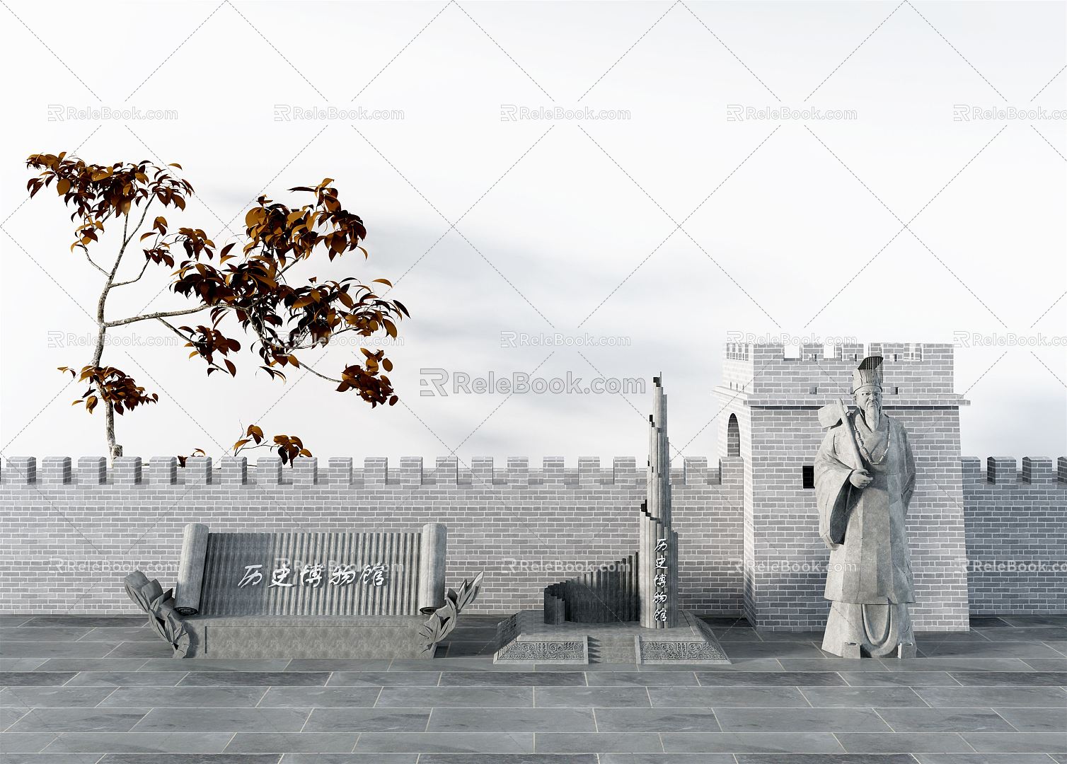 Chinese History Museum Great Wall Statue 3d model