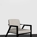 Stylish Upholstered Accent Chair With Black Frame And Metal Armrests In Natural Light Shadow