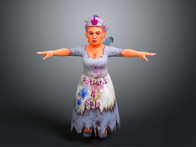 Game Movie Character With Purple Crown Wings And Gray Dress Potion's 4 Sale 3d model