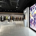 Modern Clothing Store Interior With Diverse Apparel Displays Large Screen And Bright Lighting