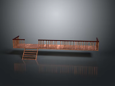 Architectural Wooden Balcony Structure With Railing And Ladder Design 3d model
