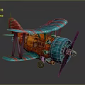 Detailed Colorful Vintage Biplane Model with Metal Propeller for Space Aviation Enthusiasts