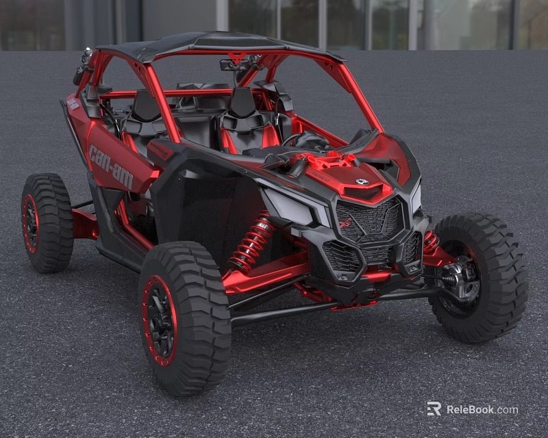 Polaris Off Road Vehicle With Red Black Exterior And All Terrain Tires 3d model 