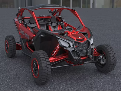 Polaris Off Road Vehicle With Red Black Exterior And All Terrain Tires 3d model