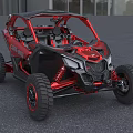 Polaris Off Road Vehicle With Red Black Exterior And All Terrain Tires