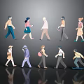 Diverse Characters Silhouettes In Various Poses Walking And Skateboarding On Dark Background With Reflections