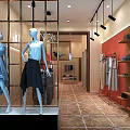 Modern Clothing Store Interior With Green Plants Mirror Clothing Racks And Display Table