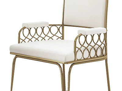 Elegant Modern Accent Chair With Gold Metal Frame White Cushioned Seat And Ornate Armrests 3d model