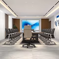 Modern Meeting Room Interior With Long Conference Table Black Chairs Large Screen And World Map