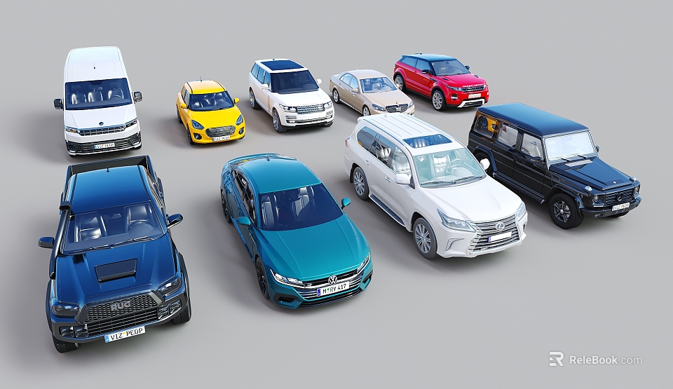 Diverse Range of Cars Including Sedans SUVs Vans and Sports Cars in Various Colors 3d model 