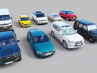 Diverse Range of Cars Including Sedans SUVs Vans and Sports Cars in Various Colors 3d model