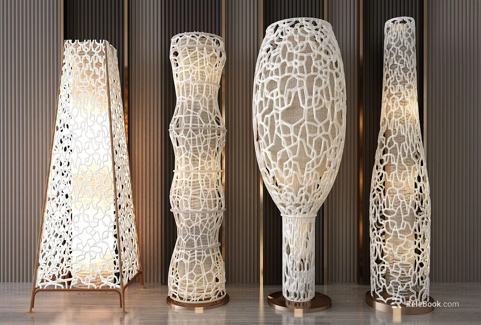 Modern Floor Lamps With Various Intricate Hollow Designs And Metal Bases 3d model 
