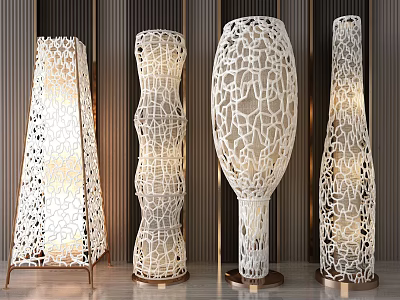 Modern Floor Lamps With Various Intricate Hollow Designs And Metal Bases 3d model