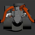 Mechanical Device With Orange Hoses Black Wheels And Gray Industrial Structure 3d model