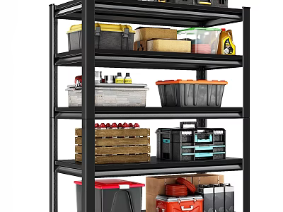 Industrial Shelving Unit with Toolboxes Wooden Crates Plastic Bins And Storage Containers 3d model