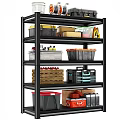 Industrial Shelving Unit with Toolboxes Wooden Crates Plastic Bins And Storage Containers